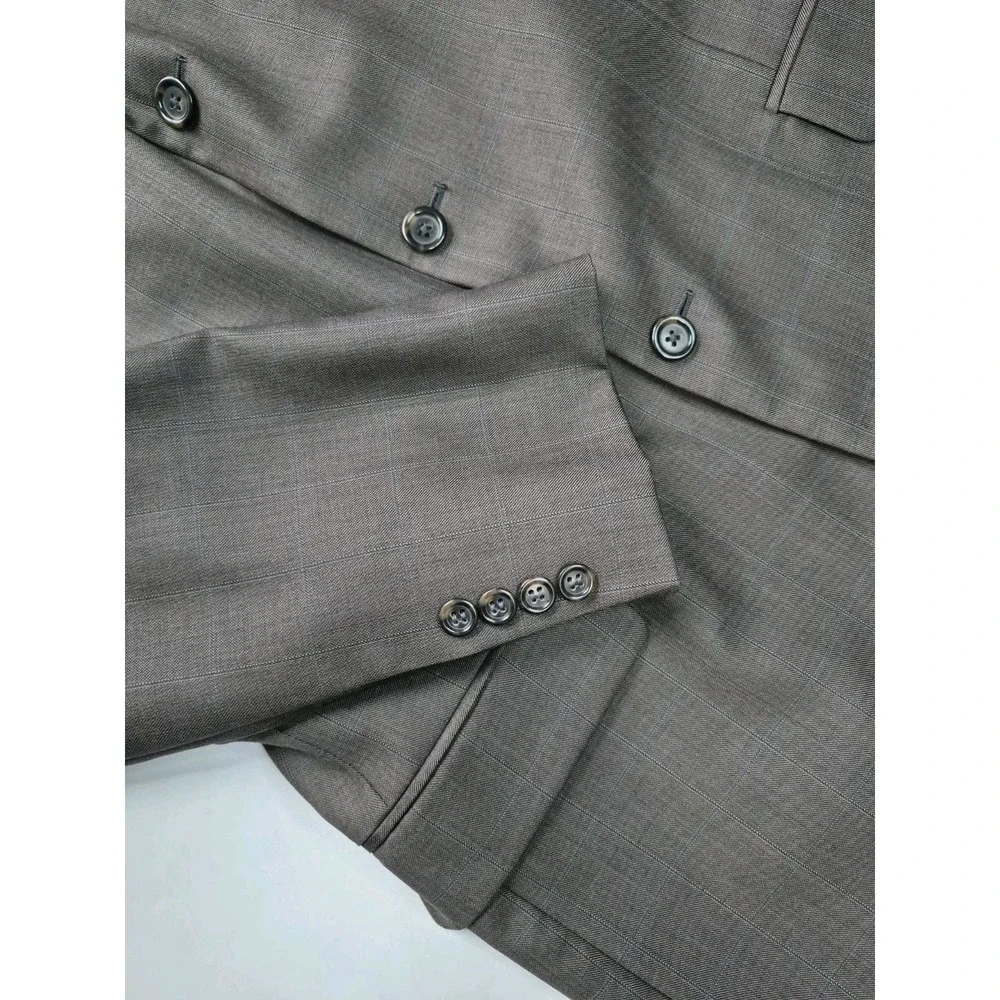 Pronto Uomo 41R Taupe Check Wool Blazer Mens 3 Button Sport Coat Italy H601